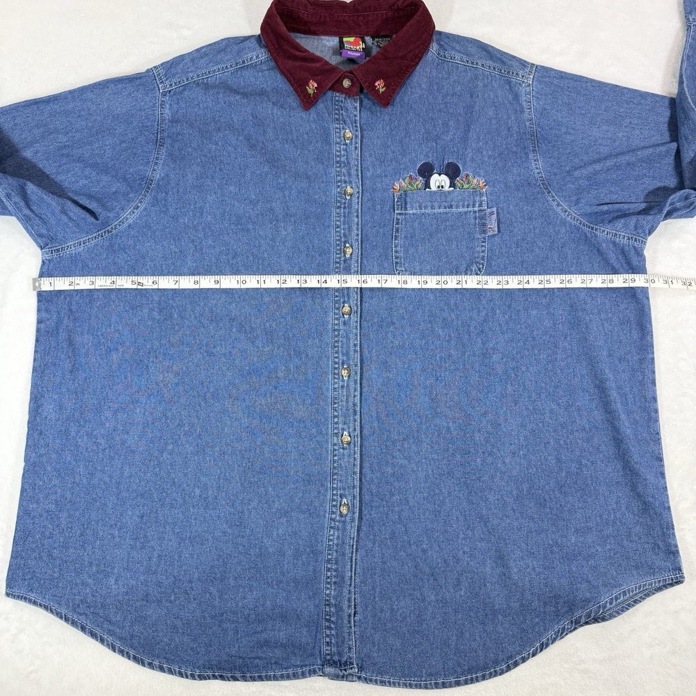 Vtg Y2K Micky Unlimited Embroidered Denim Shirt Womans 26/28 Disney Corduroy - Picture 13 of 14